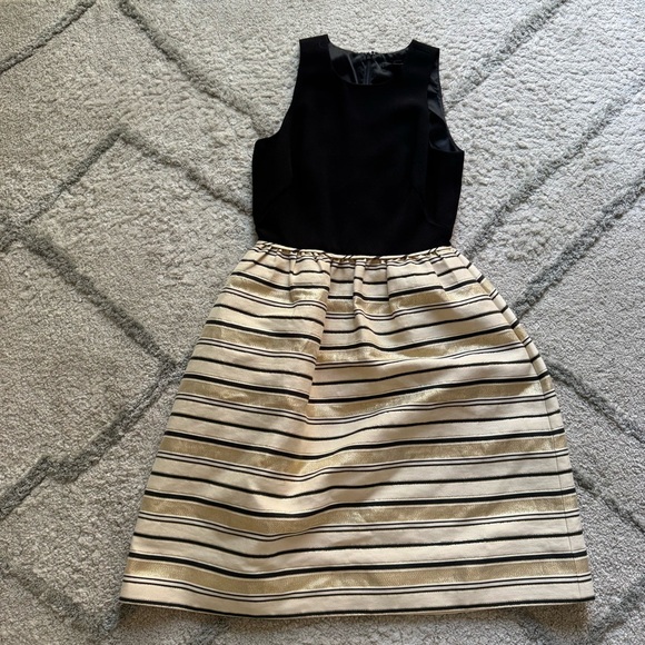 J Crew dress Sleeveless Fit & Flare Cocktail black gold cream holiday 00 - Picture 1 of 10